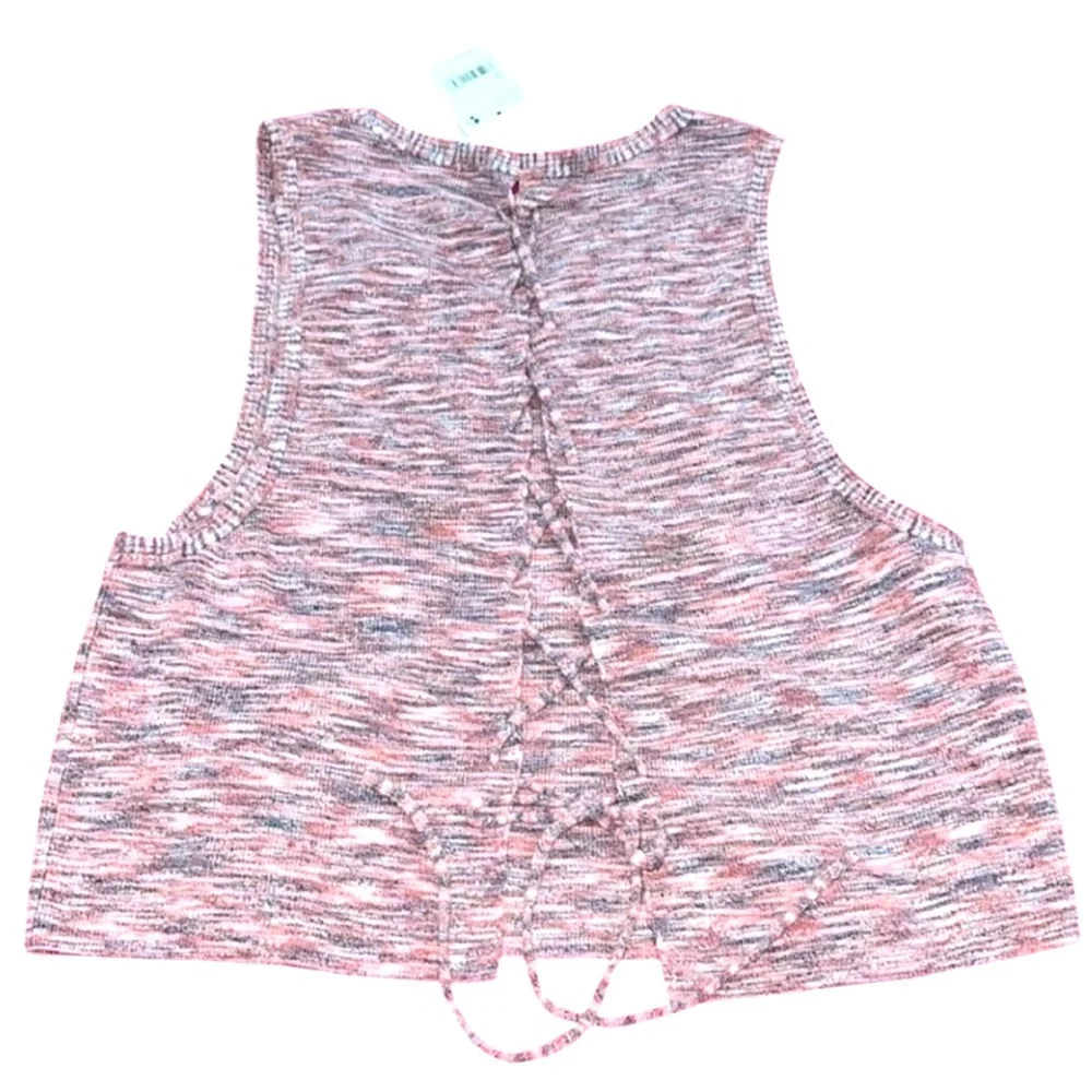 Free People Best of Us Cropped Tank Lace-Up Back Onyx Blossom Small NWT